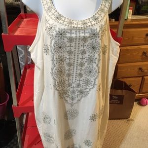 White dress with silver embroidery by INC